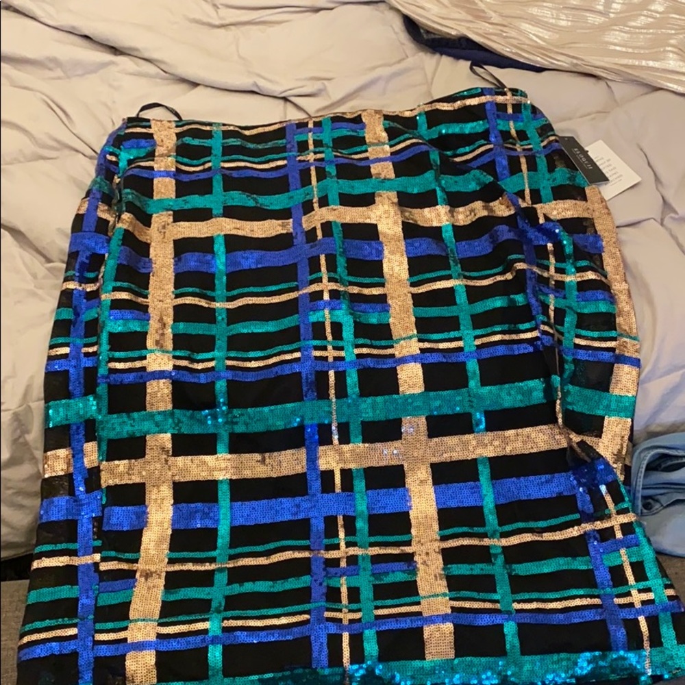 Pencil Skirt with Sequin Plaid Detail